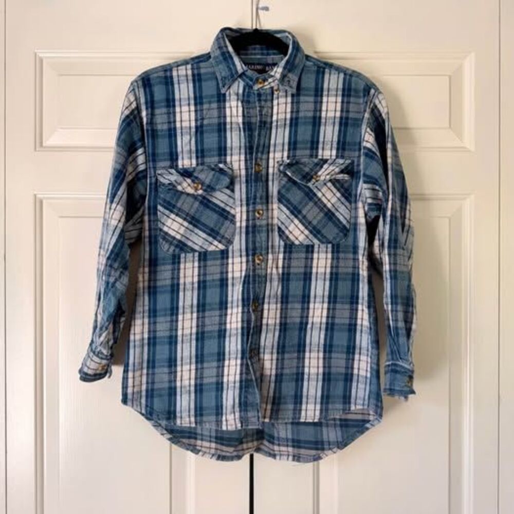 Marino Bay Natural Blue Gray Plaid Button-Up Shirt — Size M